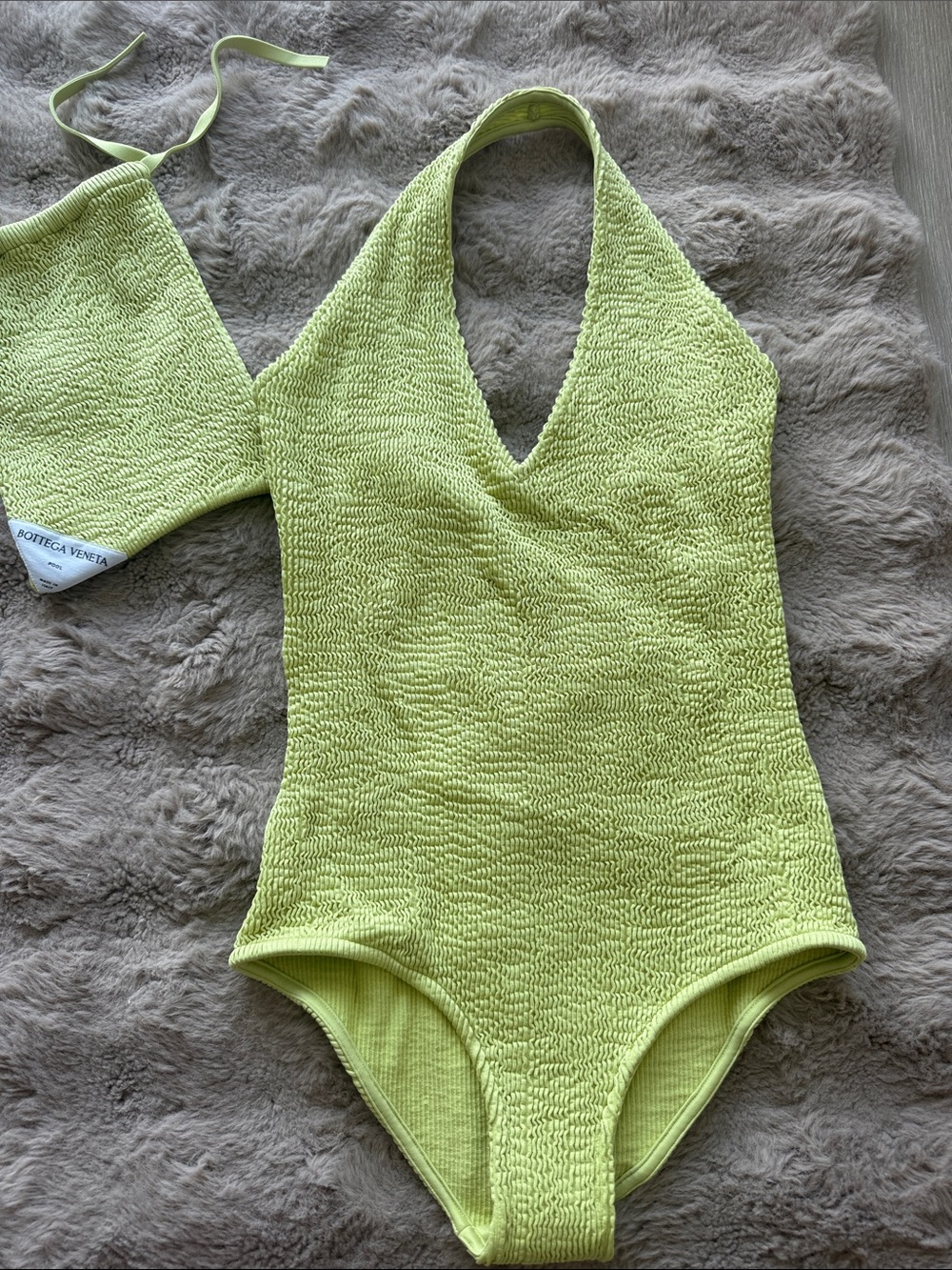 Bottega Veneta Lime Green Textured Halter Kids One-Piece Swimsuit size 38